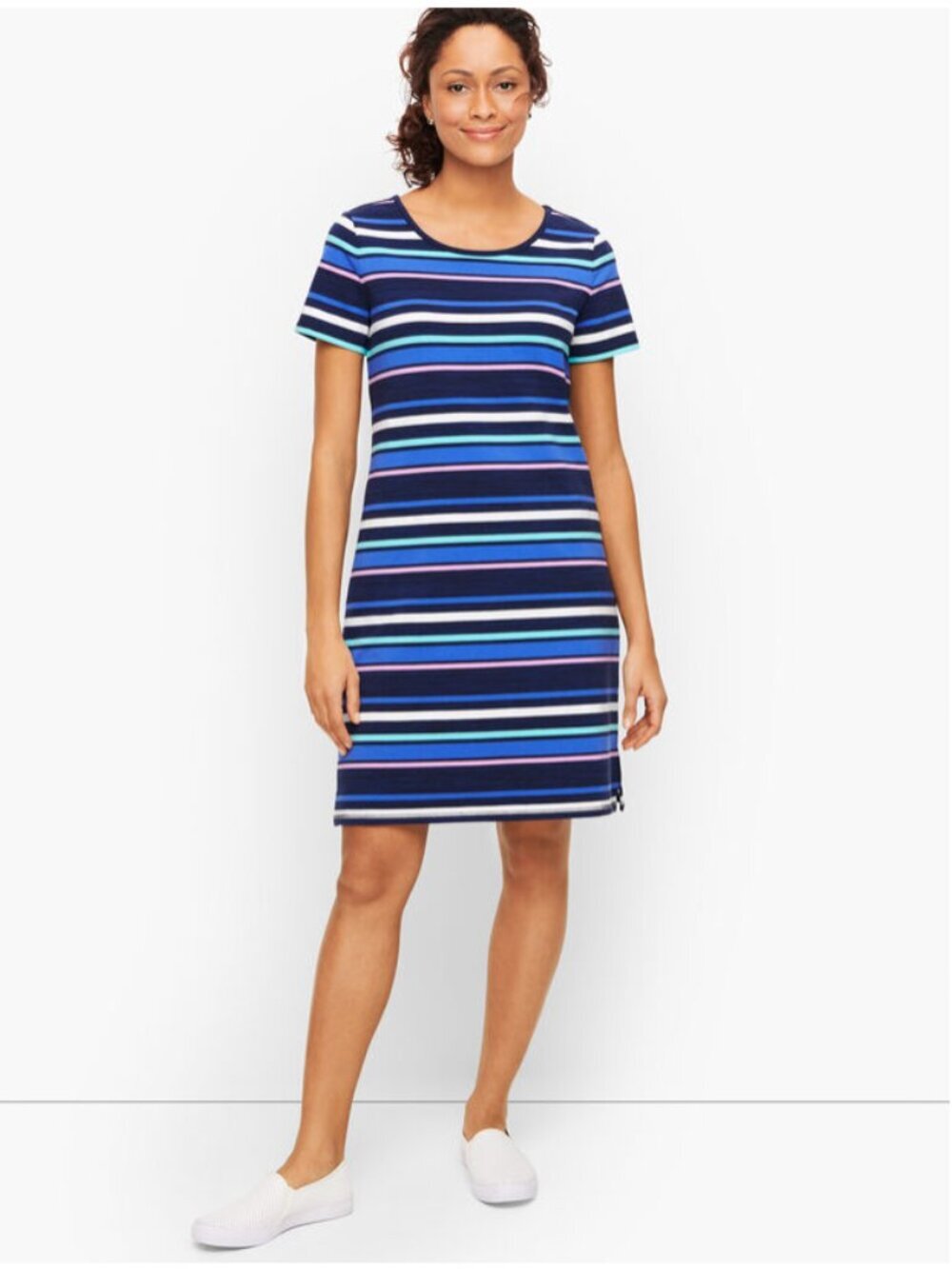Talbots Navy Striped Short Sleeve Tunic with Light Blue and Pink, XL